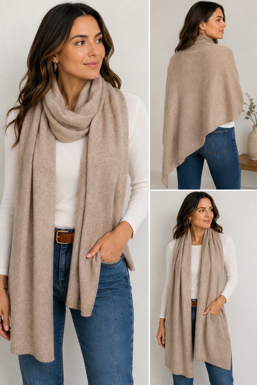 Zara Oversized Knit Scarf Wrap Beige Taupe 200x50cm Minimalist Shawl